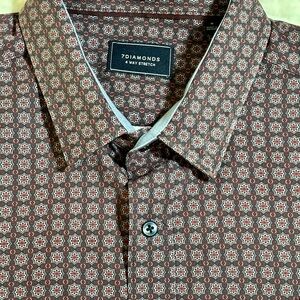 7 Diamonds Men's Medium Purple Geometric 4 Way Stretch Long Sleeve Dress Shirt